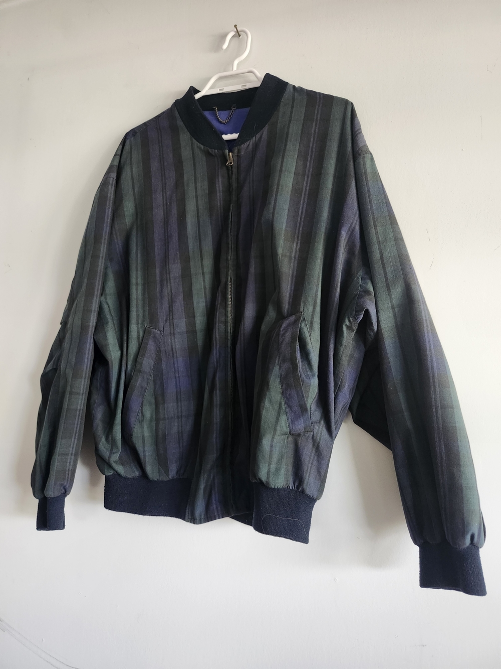 St Michael's Marks & Spencer Plaid Jacket | Women's Large | Green Navy | Satin L